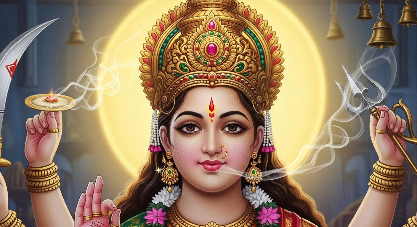 Serene Goddess Face with Divine Attributes
